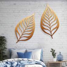2pcs Handmade Wooden Leaf Wall Decor, Rustic And Elegant Decoration, Suitable For Office Or Home, Perfect Holiday Gift With Plaque And Hanging Ornament - 2pcs - View 5