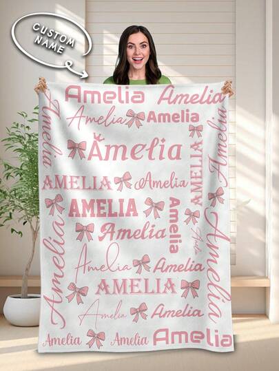 1pc Customized Flannel Name Blanket, Suitable For Bed, Living Room, Sofa, Outdoor, Beach, Camping, Pets And More Occasions, Can Be Personalized With Family/Pet/Couple Name Print, Ideal Gift For Christmas, Mother's Day/Father's Day, Family, Birthday, Friends, Women, Parents And More Occasions.