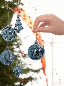 18pcs Deep Blue Metallic Christmas Ball Ornament Set, Shatterproof Christmas Hanging Balls With Candy, Mini Tree, Bow Shapes, Gold Star Tree Topper, Suitable For Christmas Tree, Holiday Party, Home Window, New Year Wedding Decoration - Dark Blue - View 7