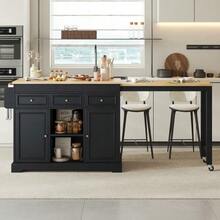 Rolling Kitchen Island, Extendable Dining Kitchen Island With Spice Rack And Drawers - Black - View 5