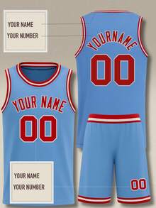 2pcs Personalized Men's Basketball Jersey Set- Customized Name,Number Print Tank Top+Shorts Sports Set For Team Training - Dusty Blue - View 2