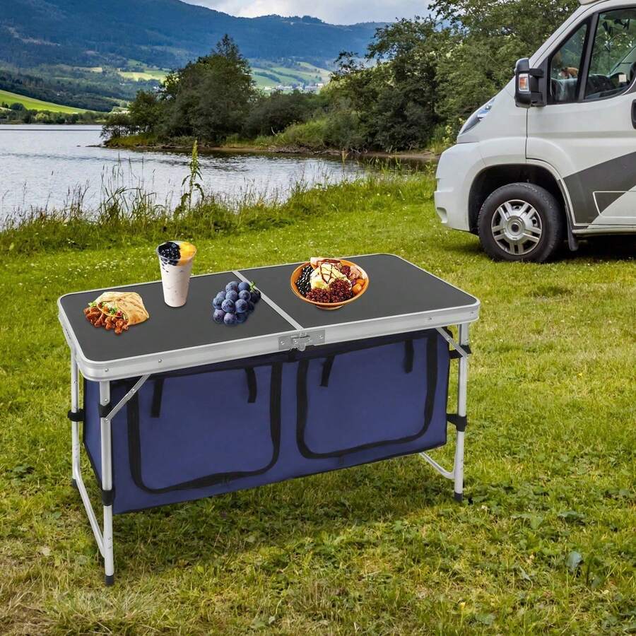 Outdoor Folding Camping Table Black Folding Camping Table With Adjustable Legs - Blue-black - View 1