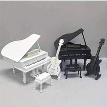 1:12 Mini Black Grand Piano Miniature Model With Matching Piano Stool, Realistic Musical Instrument Details, Suitable For Dollhouse Miniature Furniture Scenes, Can Be Used As Desktop Decor, Home Decoration And Figurine Scene Accessory - Multicolor - View 1
