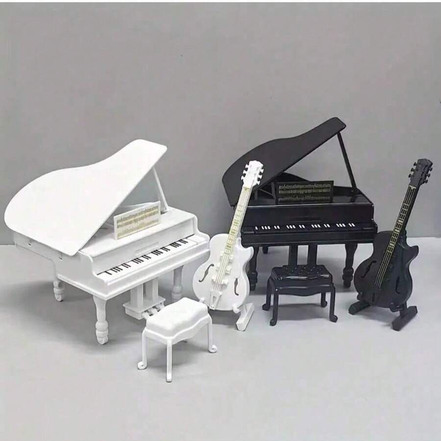 1:12 Mini Black Grand Piano Miniature Model With Matching Piano Stool, Realistic Musical Instrument Details, Suitable For Dollhouse Miniature Furniture Scenes, Can Be Used As Desktop Decor, Home Decoration And Figurine Scene Accessory - Multicolor - View 1