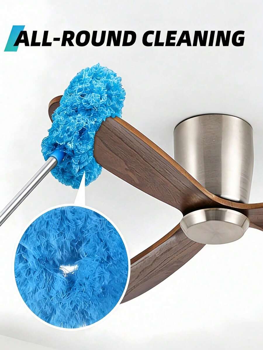 2pcs Ceiling Fan Dusting Brush - Extendable Up To 12ft, Long Handle Design, Dust-Proof, Reusable, Machine Washable, Easy Cleaning, Professional High-Altitude Dusting Tool, Home Use, High-Altitude Ceiling Fan Cleaning Supplies, Practical Home Products - Blue - View 1