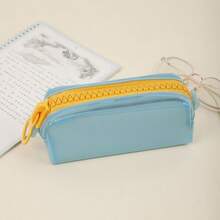 1pc Jelly-Like Stationery Storage Box, 5 Colors Available, Dopamine Pencil Case, Minimalist Solid Color Durable Bag, Upright Stable, Large Capacity Daily Stationery Box, Back To School Gift, School Activity Giveaway, Large Zipper Pencil Pouch - Multicolor - View 16