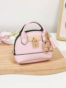 CHARM INFINITE Dompet Koin Mini Bentuk Kubah Warna Macaron dengan Gantungan Kunci dan Hiasan Rumbai, Kulit Bertekstur Leci, Tas Penyimpanan Earphone & Lipstik Portabel, Gantungan Kunci, Cocok untuk Anak Perempuan - MultiWarna - View 16