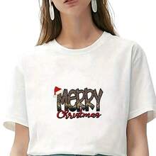 1/2/3件可水洗熱轉印貼紙，豹紋亮片 MERRY 搭配聖誕帽，紅色草寫聖誕文字，適用於T恤、包包、枕頭 - 多色 - 查看 5