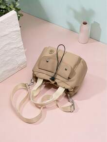 Ladies' Daily Casual Nylon Waterproof Solid Color Bucket Bag, Handbag And Shoulder Messenger Crossbody Bag - Khaki - View 4