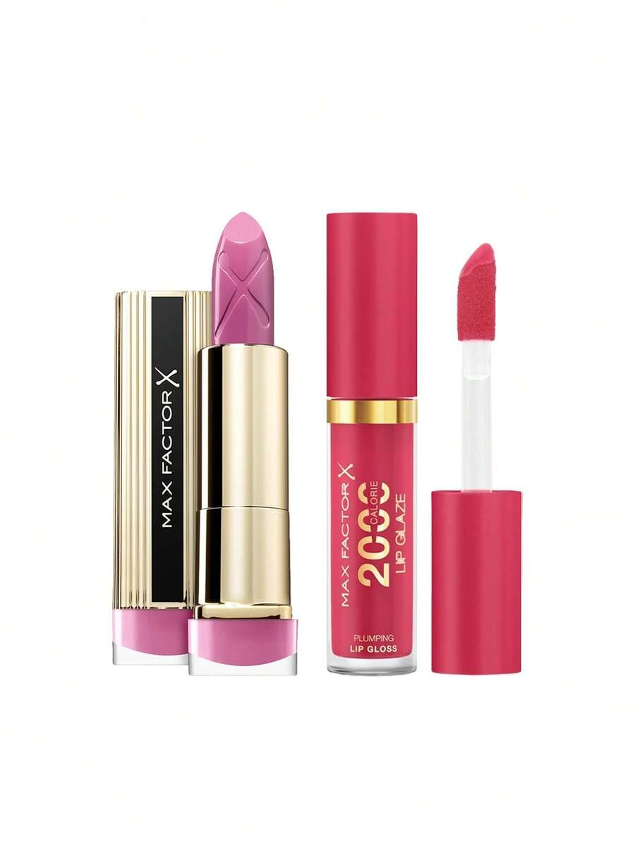 Max Factor [حزمة] أحمر شفاه إكسير الألوان 125 وردة جليدية 4 جرام + لمعان الشفاه 2000 سعرة حرارية 030 الرشفة الأولى 4.4 مل - 125 آيسي روز + 030 رشفة أولى - مشاهدة 1