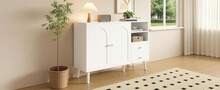 Modern Sideboard With Curved Doors, Wooden Handles, Wooden Legs - 白色 - 查看 4