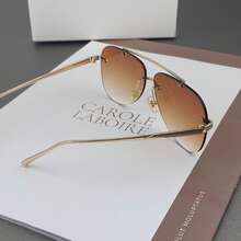 1 par de gafas de metal con doble puente, gafas de sapo, gafas de moda personalizadas sin montura, gafas versátiles elegantes y casuales para mujer, adecuadas para uso diario, fotografía callejera, viajes de vacaciones, accesorios de playa de verano, accesorios para mujer, atuendos de vuelta a la escuela - Té doble - Ver 5