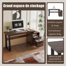 Modern Desk 135x54cm, MDF Tabletop, Metal Legs - 棕色 - 查看 8