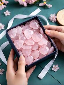 Heart-Shaped Pink Quartz Crystal Bag, Polished Mini Portable Crystal Stone, Suitable For Reiki Energy Balancing And Meditation, Perfect Valentine's Day Gift For Women - Pink - View 1