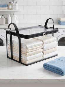 1/2pcs Portable Transparent PVC Storage Bag, Multi-Functional Organizer Box With Backpack Strap, Zipper And Handle, Durable Rectangular Large Capacity Storage Bag For Clothes, Books, Toys And More - Multicolor - View 5