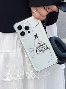 Minimalist Aesthetic Airplane Route Handwritten Quote Clear Airbag Phone Case With Full Wrap Lens Protection For IPhone17 16 15 14 13 12 11 Pro Max - Clear - View 4