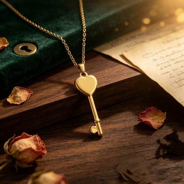 Minimalist Solid Heart Pendant Key Necklace, Gold-Plated Polished Stainless Steel Delicate O-Chain, Romantic Valentine's Day, Anniversary, Birthday Gift For Your Beloved Woman