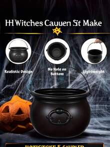 1pc Halloween Coffee Pot Decor Black Plastic Witch Cauldron - Perfect Gift For Family And Friends, Decorate Your Home, Suitable For Halloween Or Thanksgiving Party - Multicolor - View 1
