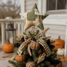 Patchwork Christmas Tree Topper Fabric Five Pointed Star Holiday Ornament - Green---m - View 3
