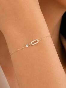 GLIMMER GI 1 pièce Bracelet en argent sterling S925 hypoallergénique, bracelet minimaliste géométrique avec anneau rond incrusté de zircone cubique synthétique unique, style européen et américain polyvalent mode quotidien nouveau, cadeau pour la Saint-Valentin, l'anniversaire, la fête des mères pour les femmes, port quotidien/cadeau/vacances - Argent - Voir 10