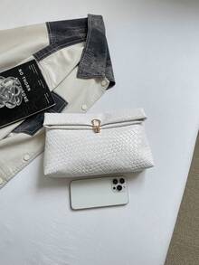 Solid Color PU Leather, Lightweight Large Capacity Flip Magnetic Buckle Small Square Bag, Multifunctional Party And Dinner Bag, Suitable For Women - 白色 - 查看 3