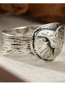 Gmzalx Women's Fashion Personalized Ring, 3D Embossed Owl Texture, Vintage Texture - Antique Silver - View 6