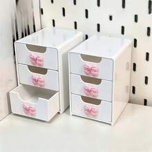 Thickened 3-Grid Plastic Drawer Organizer With Bow-Shaped Lid Compatible For Home/Office Desktop Storage Box, Multi-Functional Partition Design Dressing Table Jewelry Holder, Space-Saving Drawer Organizer Suitable For Home Or Office Desktop Storage - View 5