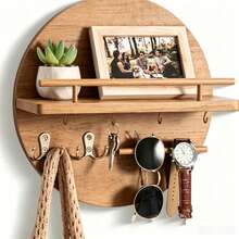 Wall-Mounted Key Rack With Shelf And Hooks, Mail Organizer, Round Design Entryway Key Holder, Rustic Home Decor - 1 Pack - View 8