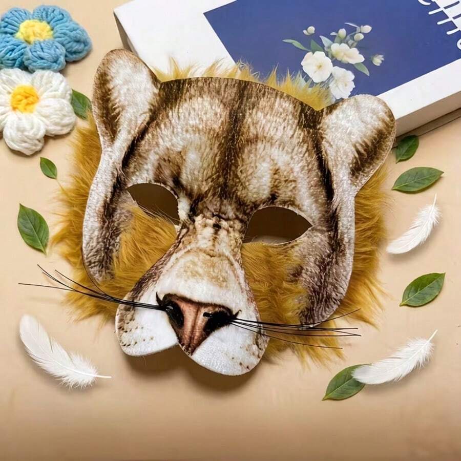 1pc Realistic Gray Wolf Half Face Mask With Fluffy Fur, Animal Wolf Mask Cosplay Costume Accessory, Suitable For Halloween Carnival Masquerade Party Werewolf Theme Outfit - View 1