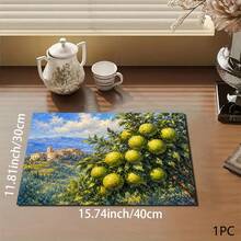 Lemon Print Pattern Drainage Mat/Absorbent Mat/Drying Mat Coffee Machine Dish Drying Mat - Absorbent Polyester Tabletop Protector With Rubber Non-Slip Backing, For Kitchen Countertop Decoration - Home Bar And Dining Table Placemat - Multicolor - View 10
