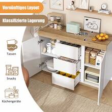 Sideboard With 3 Drawers And 2 Doors - White+Oak - 白色和橡木 - 查看 5