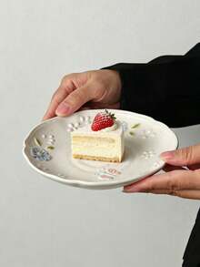 1/2/4pcs Embossed Floral Ceramic Plates, European Style Fresh Ceramic Plates, Dessert Cake Plates, Casual Snack Plates, Coffee Cup Trays, Candy Plates, Fruit Plates, Gift Tableware - Multicolor - View 9