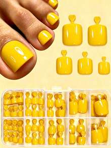 120pcs Pure White Short Fake Toenails, Wearable Toenails, Nail Art Supplies - Yellow - View 4