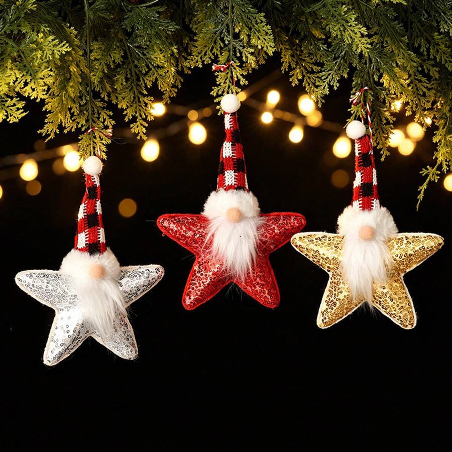 New Christmas Decoration Sequin Pentagram Santa Claus Ornament Home Christmas Tree Decoration Pendant W3HA - Red - View 1
