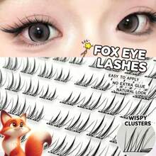 80 Clusters Jade-Faced Fox Oblique Flying False Eyelashes, Segmented Fox Eye Tail Lengthening, Glue-Free Natural Lash Clusters, Travel & Festival, Eyelash - C - View 5