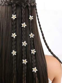 10pcs Rhinestone Flower Decorated Hair Rings - Flower Rhinestone Style - View 16