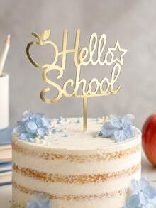 3/6/9入 金色鏡面 Hello School 壓克力蛋糕插牌，蘋果星星校園風蛋糕插飾，返校季烘焙用品，甜點桌裝飾，學生開學季派對裝飾禮物 - A - 查看 2
