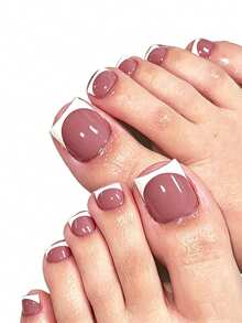 120pcs Short Square French Style Wearable Toe Nail Tips, Nude Pink Gradient Glossy Full Coverage Fake Toenails, Summer Daily Manicure Use - Multicolor - View 3