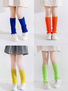 4/1 Pair Girls' Simple Fashion Versatile Autumn/Winter Leg Warmers, 4-12 Years Old Girls' Versatile Style, JK Outfit, Candy Color, Neon Color, Autumn/Winter Maillard Color, All-Match Simple Black/White Multiple Colors Available For Free Selection - Multicolor - View 13