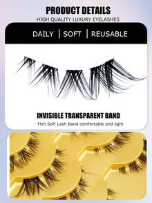 5 Pairs Fox Eye Invisible Stem Eyelash Extensions, Fox-Style Fluffy Curly Faux Eyelashes, Handmade Exquisite Design, Better Fit For Eyes, Trimmable And Reusable - 查看 3