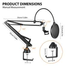 7Sevenjokers All-Purpose Microphone Stand Set – Includes Pop Filter And Microphone Cap, 360° Adjustable Boom Arm, Desk Clamp – Suitable For Podcasting, Live Streaming, Gaming And Recording - Black - View 3