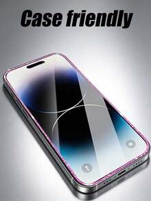 MSRI 2pcs, Pink Glitter Edge Tempered Glass Screen Protector, Anti-Scratch, Anti-Collision, Water-Resistant, High-Definition Tempered Glass Screen Protector, Compatible With Apple 11/12/13/14/15 Pro Max/16 Plus/16 Pro/16 Pro Max/16e/17/17 Air/17 Pro/17 Pro Max Series Phone Accessories - Pink - View 8