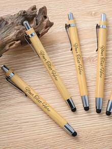 Custom Text Logo Capacitive Stylus Bamboo Ballpoint Pen, Bamboo Writing Tool, Stationery Gift, Natural Desk Accessory, Ballpoint Pen, 2-In-1 Pen, Touch Pen, Creative Bamboo Ballpoint Pen Office Stationery Gift Promotional Pen - Multicolor - View 4