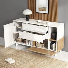 White & Light Oak Sideboard - Storage Space For Living Room - White and Oak - View 8