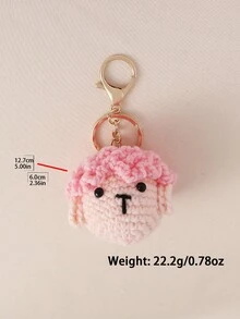1pc Cute Handmade Crochet 3D Pink Sheep Bag Charm Keychain, Girly Style Daily Accessory, Holiday Gift - Pink - View 3
