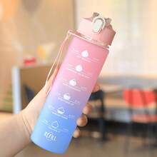 2 Botol Minum Warna Pelangi, Gelas Sedotan Gradien, Botol Minum Motivasi dengan Skala Waktu dan Tali Gantungan Portabel, Botol Minum Langsung - MultiWarna - View 5