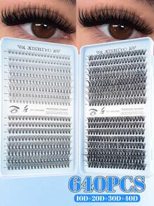 640/640/640pcs Curly Cluster False Eyelashes Set, High Density Fluffy Lashes, Large Capacity Single Cluster Lash Book, Soft Segmented Extension Style, Suitable For DIY Fox Eye & Cat Eye Looks, Music Festival Makeup, Mixed 10D+20D+30D+40D/30D+40D+50D+60D/50D+60D+80D+100D Cluster False Eyelashes - Multicolor - View 7