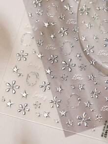 1 3D Sweet Cool Girl Style Metal Star Nail Charm Stickers Clear And Naked Star Flower Nail Art Stickers DIY - Silver - View 5