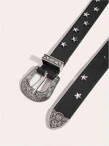 Star Studded Punk Belt, Vintage Distressed Buckle Waist Belt - Star Studs - View 3