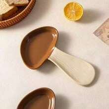 1pc Cute Mushroom Shaped Ceramic Spoon Rest Two-Tone Glossy Spoon Holder Heat Resistant Kitchen Countertop Utensil Rest For Spatula Spoon Table Decor - Multicolor - View 6